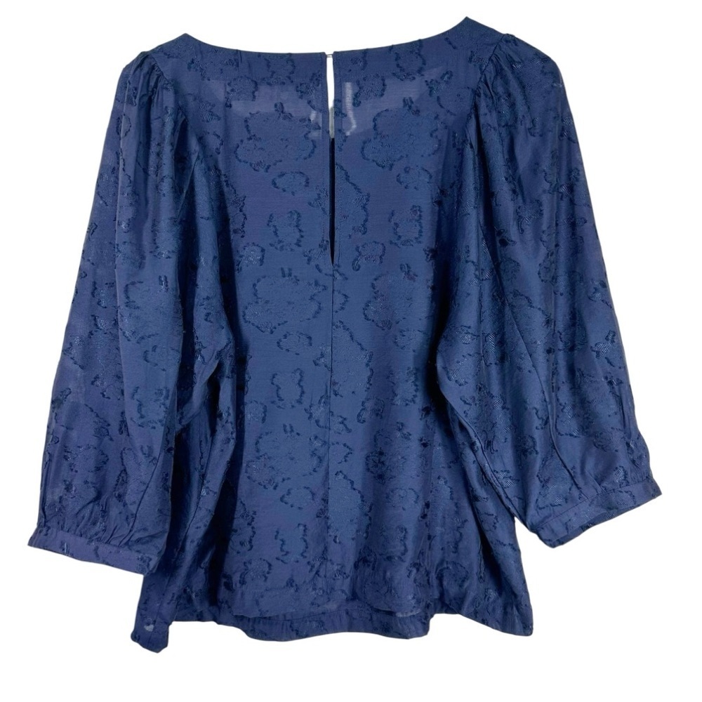 OLIVER BONAS Navy Blue Textured Flowy Blouse with Puff Sleeve Size 12 - Picture 4 of 8